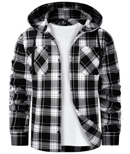 Men's Flannel Hooded Button-Down Shirt