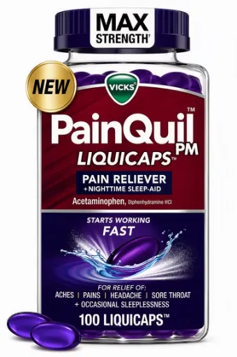 Vicks PainQuil PM Max Strength Pain Relief + Sleep Aid LiquiCaps, 100 Count