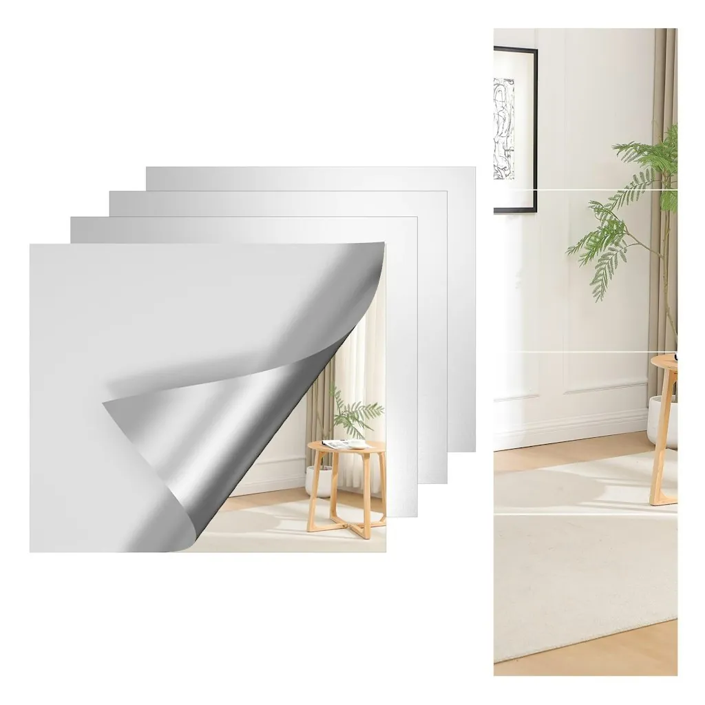 Dumos 16" x 12" HD Glass Wall Mirror Tiles 4-Pack