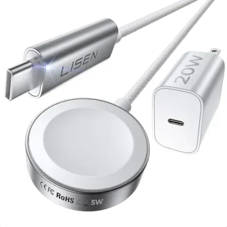 LISEN 5W 3.3-foot Magnetic Apple Watch Charger w/ 20W USB-C Wall Adapter