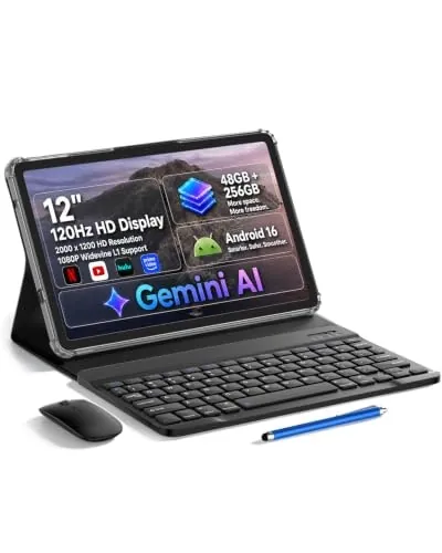 12" 256GB Android 16 Tablet with Keyboard & Stylus