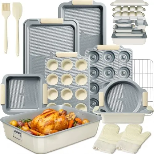 Kikcoin Stackable Nonstick Carbon Steel Bakeware Set 25-Piece