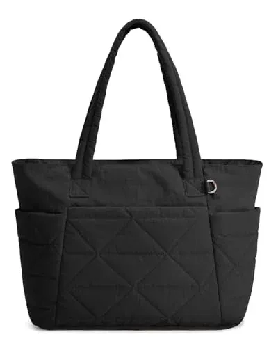 Ceneda 20L Quilted Puffer Tote Bag w/ Laptop Sleeve (Black)