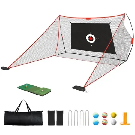 Sturdum 10' x 7' Golf Hitting Net w/ Side Net, Hitting Mat, Balls