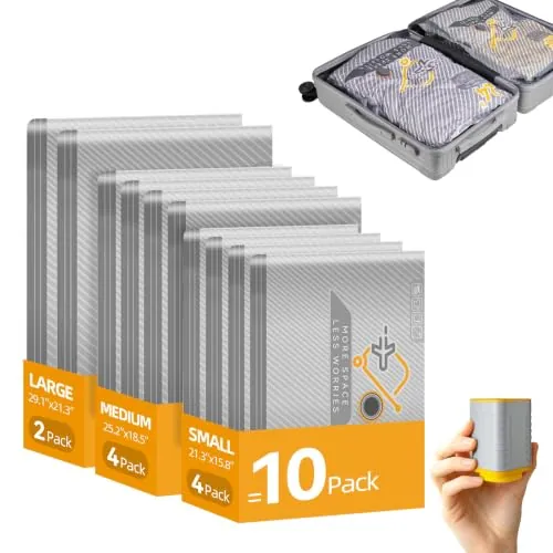 Briono 10-Pack Vacuum Bags for Travel with Wireless Rechargeable Pump