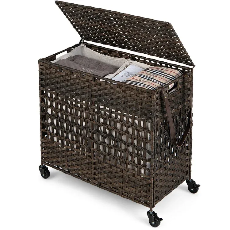 Costway 110L 2-Section Laundry Hamper with Wheels and 2 Removable and Washable Liner Bags