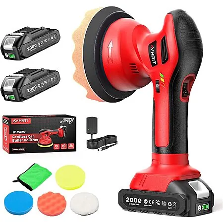 Avhrit 6" Cordless Car Buffer Polisher Kit w/ 2x 21V 2.0Ah Batteries