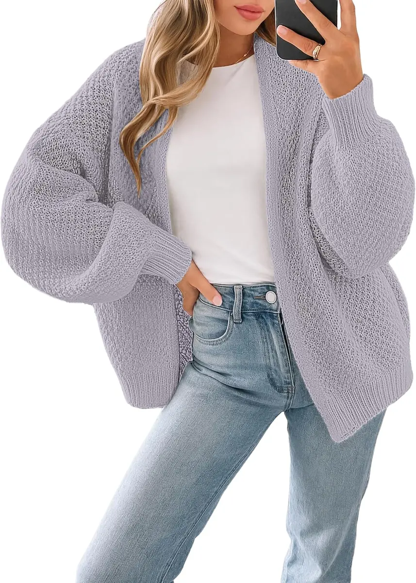 LIBSORGE Oversized Waffle Knit Cardigan Sweater