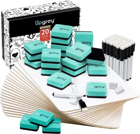 20-Pack 9"x12" UPGREY Double-Sided Mini Dry Erase Lapboards w/ 24 Pens, 24 Erasers & 24 Pen Clips