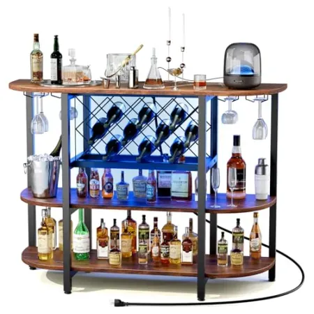 DUMOS 47"W Bar Cabinet w/ Charging Station & LED Lights