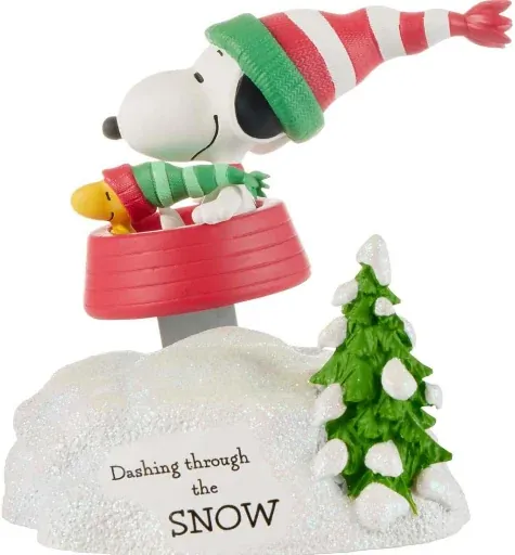 Peanuts 5.25in Musical Snoopy Woodstock Sled Figurine
