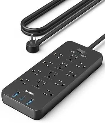 Anker 15-in-1 Surge Protector Power Strip w/ 5' Cord (12x AC, 1x USB-C, 2x USB-A)