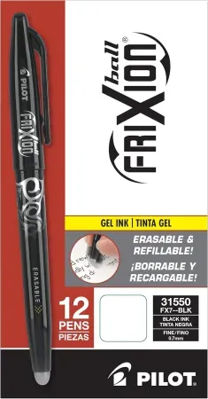 12-Pack PILOT FriXion Ball Erasable & Refillable Gel Ink Stick Pens