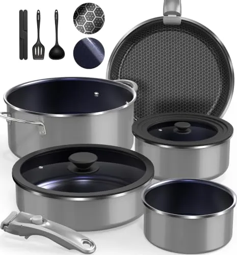 Ceramic Pots and Pans Set with 1.5 & 2 QT Saucepans
