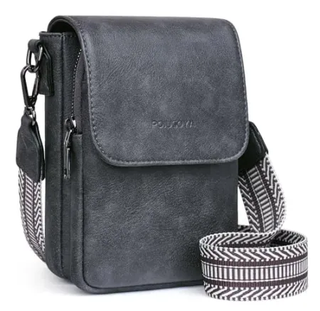 POIUGOYA Small Leather Triple Compartment Crossbody Bag
