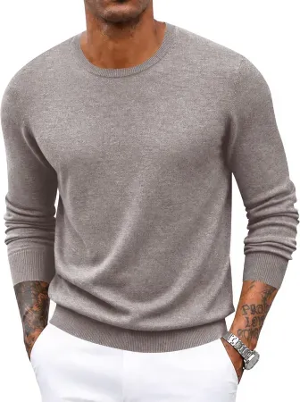 Poriff Men's Wool Knit Crew Neck Pullover Sweater