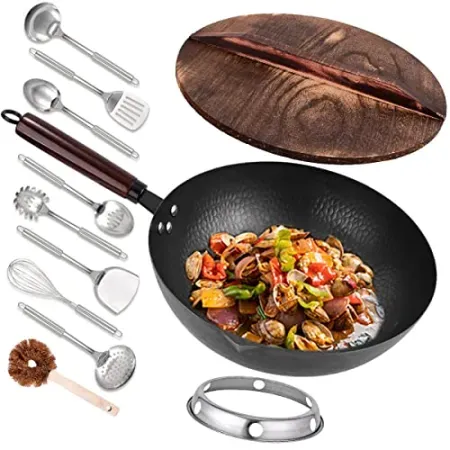 11-Piece Leidawn 12.8" Carbon Steel Wok Set with Lid