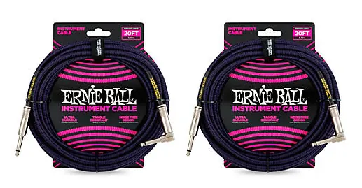 Ernie Ball 20-Foot Braided Straight to Angle Instrument Cable 2-Pack