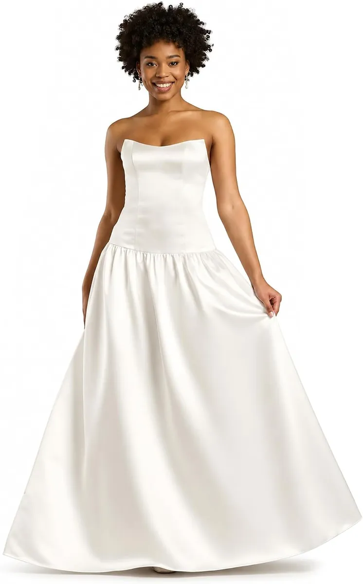 David’s Bridal Drop Waist Satin A-Line Wedding Dress