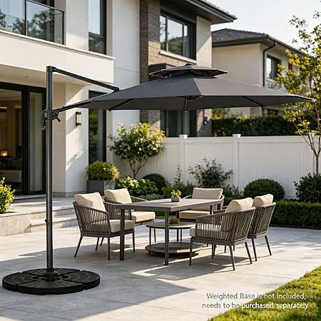 10' Ainfox Offset Cantilever Patio Umbrella w/ Cross Base, 360° Rotation & Tilt