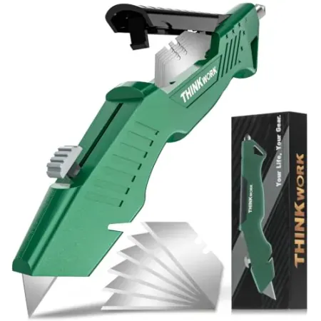 THINKWORK All-Metal Retractable Utility Knife Box Cutter w/ 6 Blades