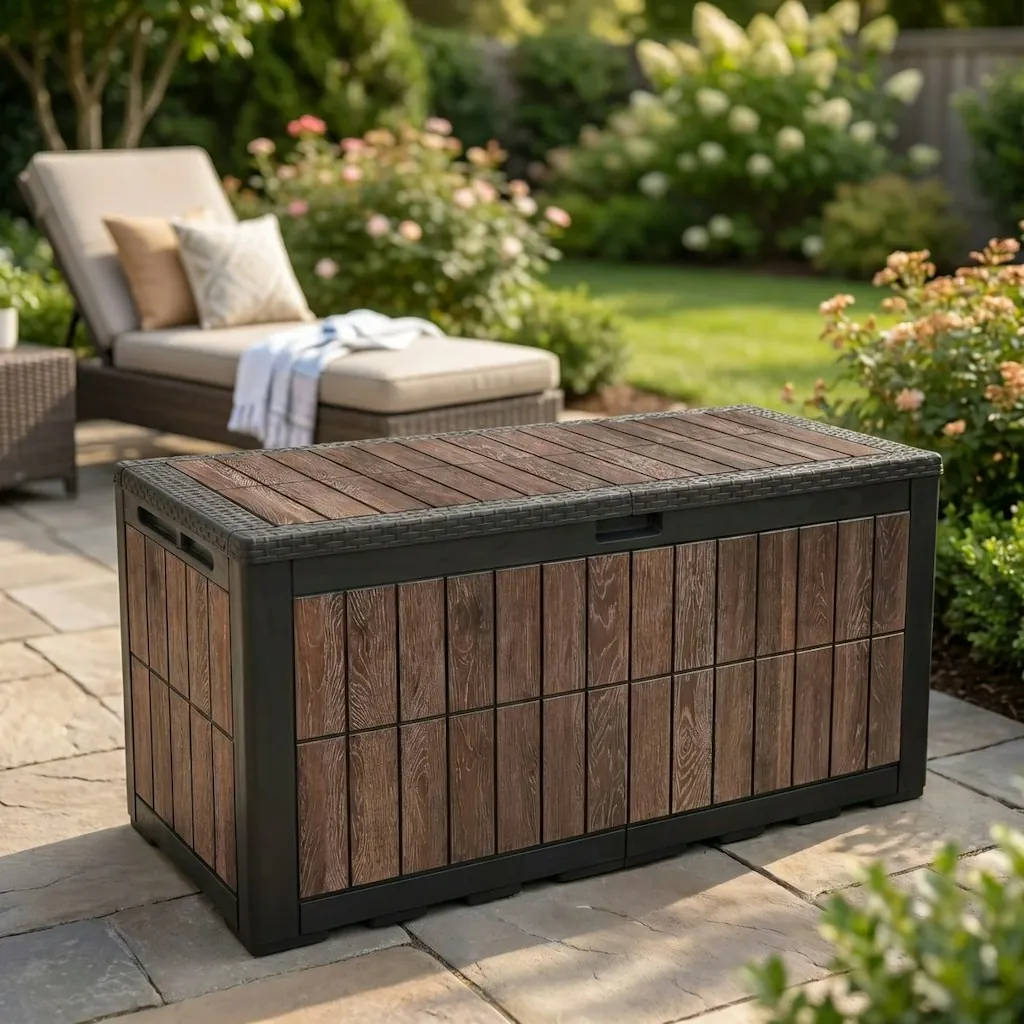 Edrosie Inc 130-Gallon Water-Resistant Resin Lockable Deck Box