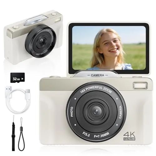 4K 64MP Digital Compact Vlogging Camera w/ 32GB SD Card
