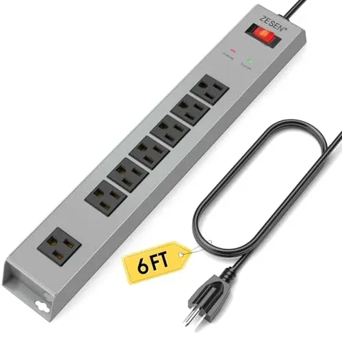 ZESEN 7-Outlet Metal Power Strip with 6-Foot Cord