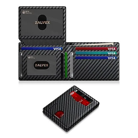 ZALVEX 14-Slot Men's RFID Blocking Slim Wallet (Carbon Fiber)