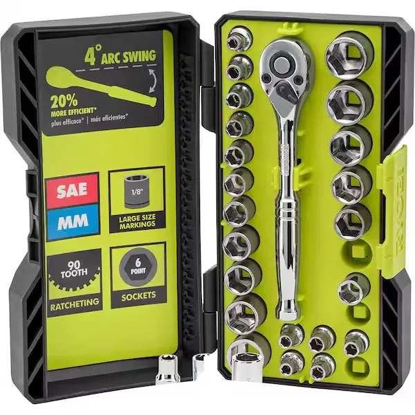Ryobi 26-Piece 1/4" Drive SAE / Metric Ratchet & Socket Set
