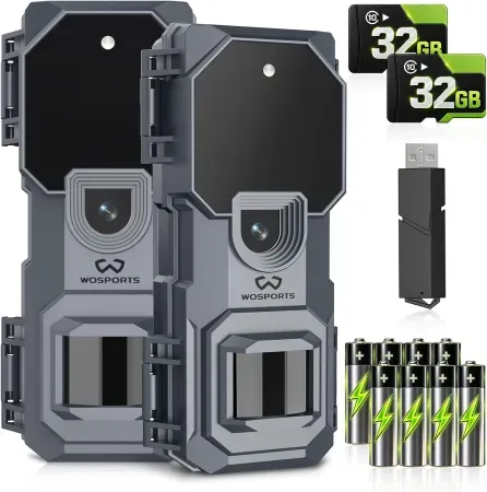 WOSPORTS 2-Pack Mini Trail Camera 1080P 32MP HD Game Camera w/ 32GB SD Card