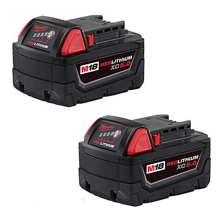 2-Pk Milwaukee M18 REDLITHIUM XC 5.0Ah Extended Capacity Battery Pack