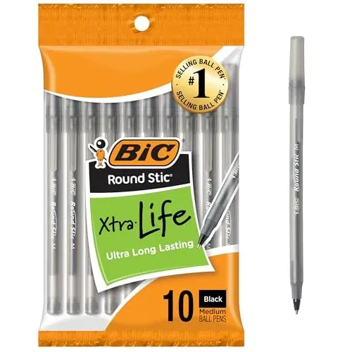 BIC Round Stic Ballpoint Pens, Medium Point, 1.0mm, 10-Count