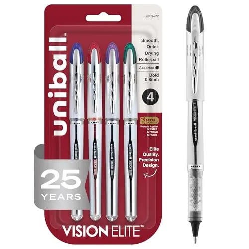 uniball Vision Elite Rollerball Pens 0.8mm 4-Pack