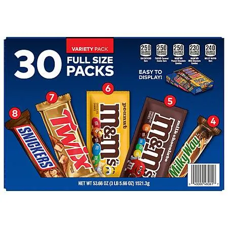 Select Costco Warehouse: 30-Ct Mars M&M's, Snickers Full-Size Chocolate Bar Pack