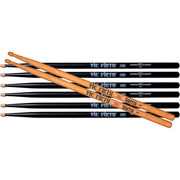 Vic Firth 3-Pair American Classic Drum Sticks w/ Free Terra Drum Sticks