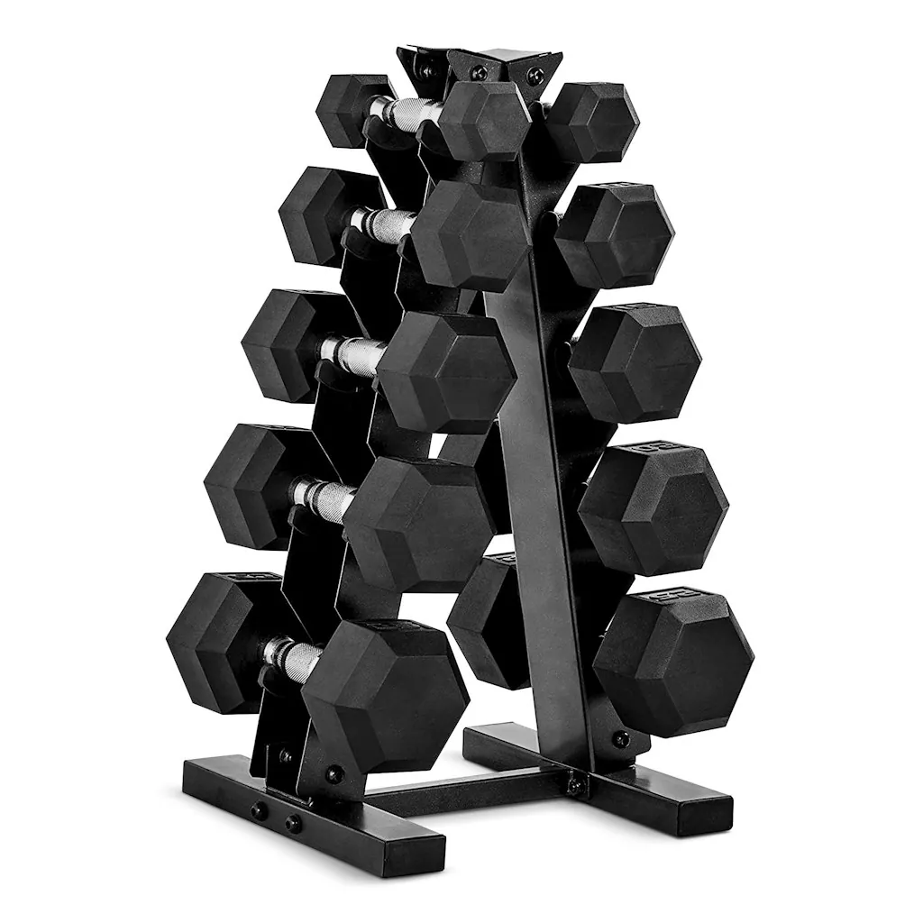 CAP 150-lb. Rubber Coated Dumbbell Weight Set w/ Rack