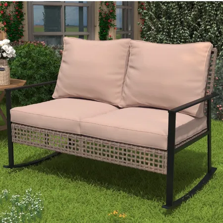 Ainfox Outdoor Patio Furniture Wicker Rocking Loveseat Sofa (3 Colors)