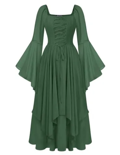 Scarlet Darkness Women's Bell Sleeve Square Neck Renaissance Maxi Dress