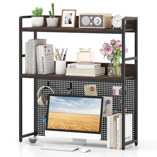 Tangkula Desktop Bookshelf with Pegboard