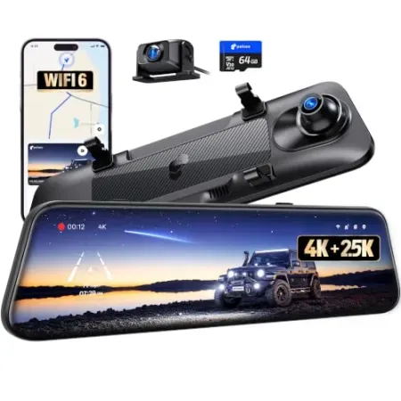 Pelsee S12 Native 4K + 2.5K Mirror Dash Cam w/ 64GB Card