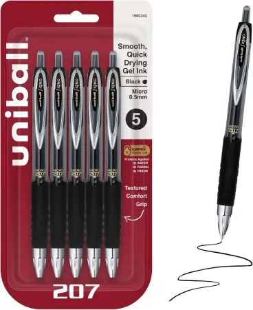 5-Count Uni-Ball 207 Signo 0.5mm Micro Point Gel Pens