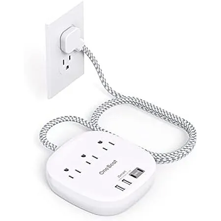 6' One Beat Flat Plug Power Strip (3x AC, 2x USB-A, 2x USB-C)