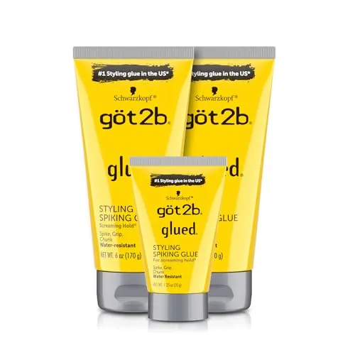 Got2B Glued Styling Spiking Hair Gel, 6 oz tubes - 2 + Travel 1.25 oz tube
