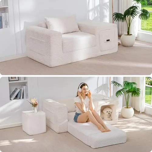 MAXYOYO Folding Sofa Couch Convertible Floor Sofa with Armrest