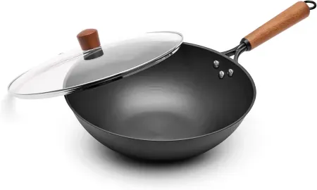 VIVIDCOOKWARE 12.6" Carbon Steel Wok with Glass Lid