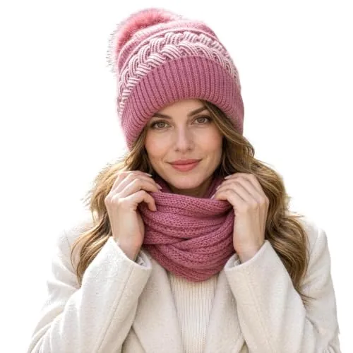 2 in 1 Warm Fleece Knit Hat Sets