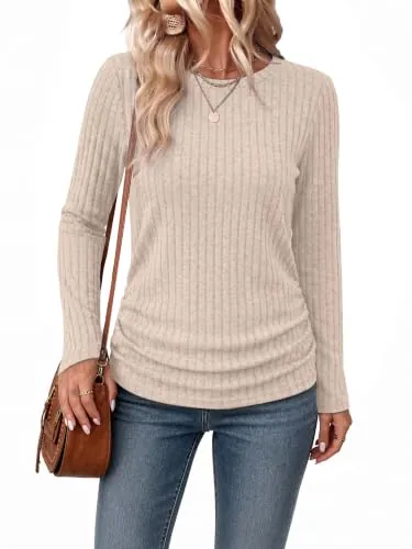 WIHOLL Long Sleeve Side Ruched Tunic Tops