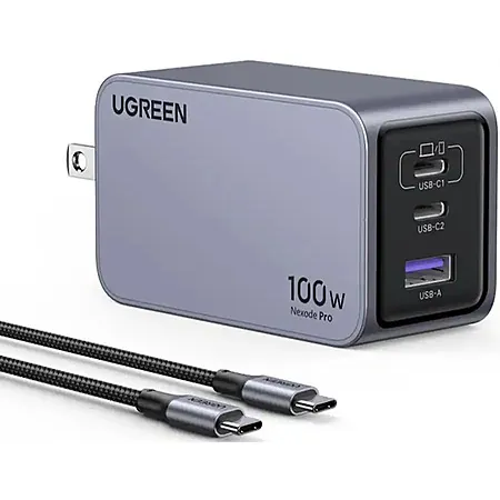 100W UGREEN Nexode Pro 100W GaN 3-Port Wall Charger w/ USB-C Cable