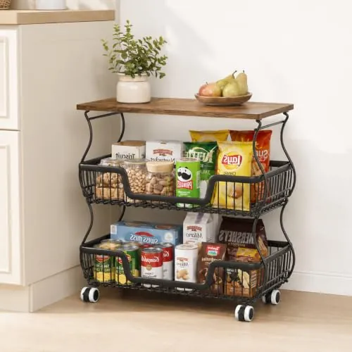 3 Tier Rolling Wire Storage Bin Cart Organizer w/Wheels